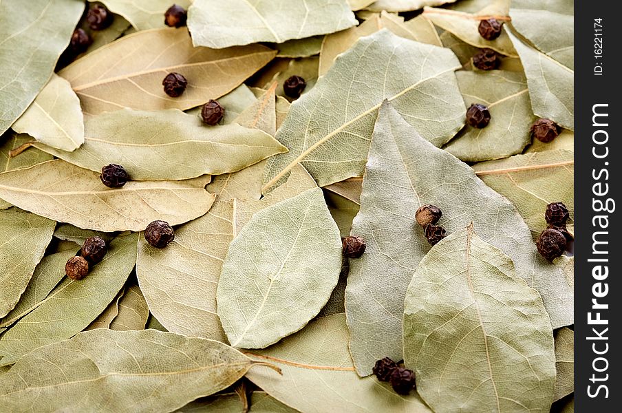 Bay Leaves And Black Peppercorns