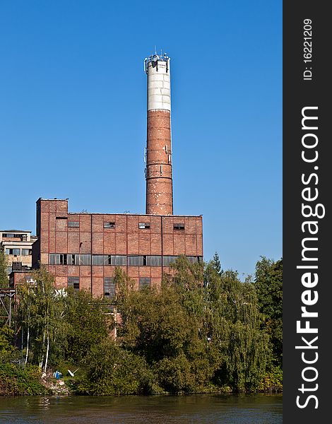 Old abandoned industrial building at the river Main near Frankfurt