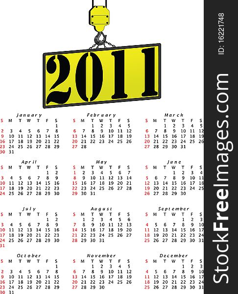 2011 Calendar with Crane Sign. 2011 Calendar with Crane Sign
