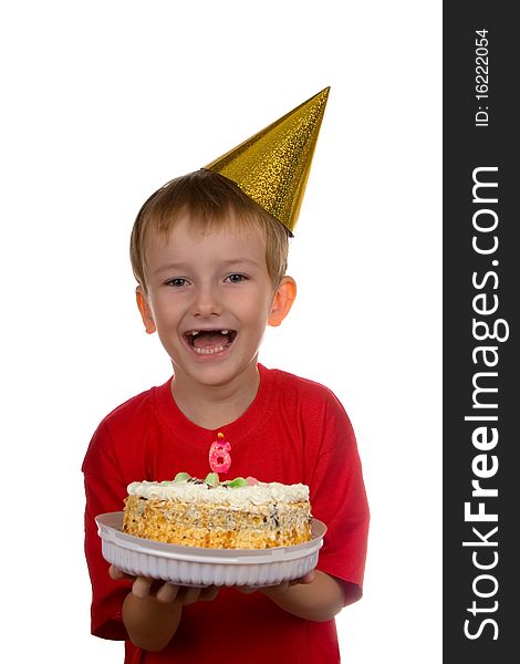 Happy Boy With A Cake