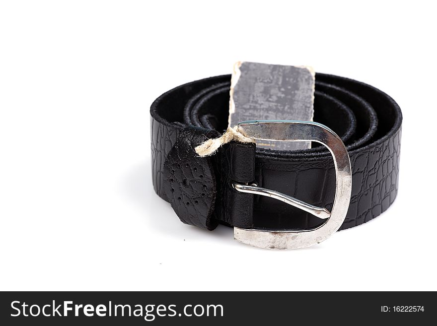 Tough leather belt isolated on white background.