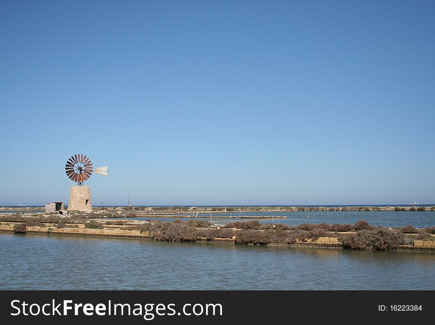 An old windmill in Sicily, Italy.