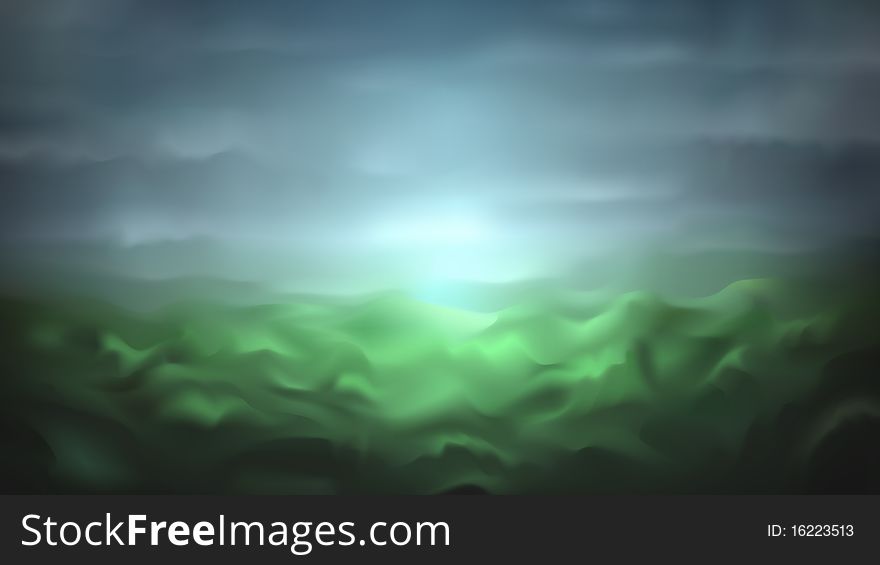 Beautiful foggy mountainous landscape (the whole image is one big gradient mesh). Beautiful foggy mountainous landscape (the whole image is one big gradient mesh)