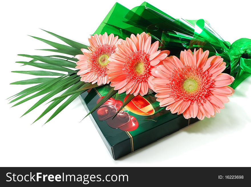 The box of sweets with colors is isolated on a white background