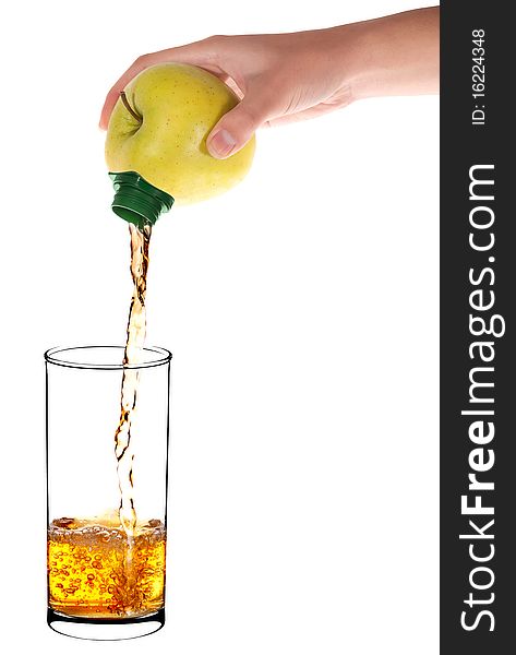 Pouring apple juice into a glass of apple