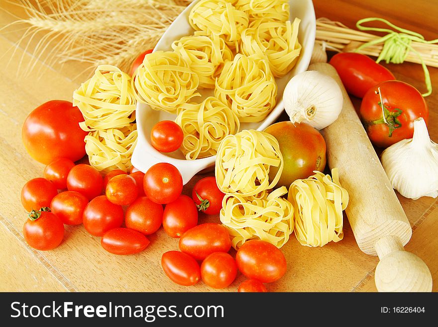 Some ingredients for italian pasta ready to cook. Some ingredients for italian pasta ready to cook