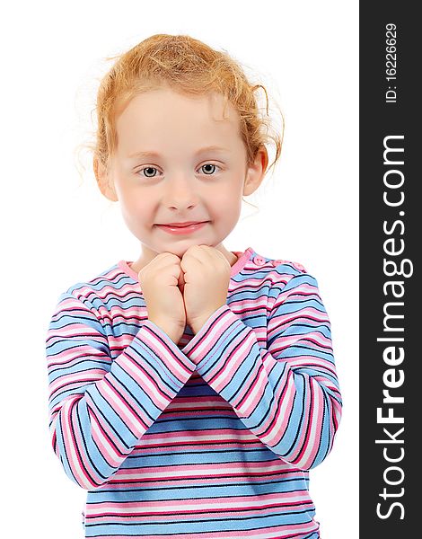 Portrait of a cute red-haired girl. Isolated over white background. Portrait of a cute red-haired girl. Isolated over white background.