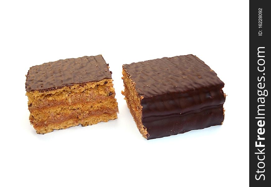 Pieces of chocolate cake are shown in the picture. Pieces of chocolate cake are shown in the picture.