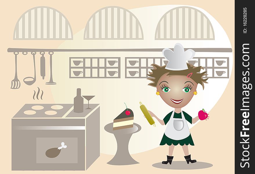 Happy little cook on the kitchen- illustration