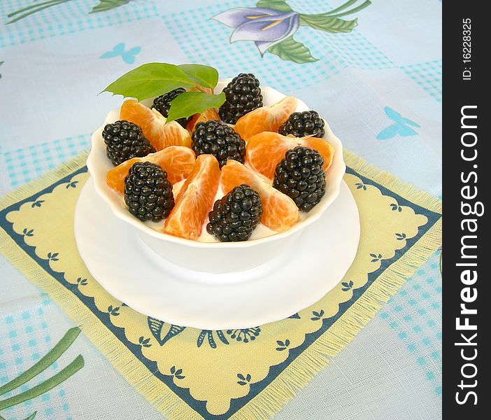 Tangerines And Blackberries With Cream.