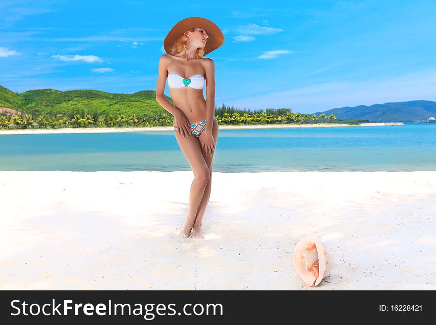 Beautiful woman in bikini on the beach. Beautiful woman in bikini on the beach