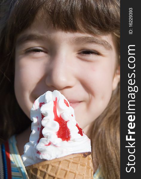 Smiling Girl With Big Ice-cream