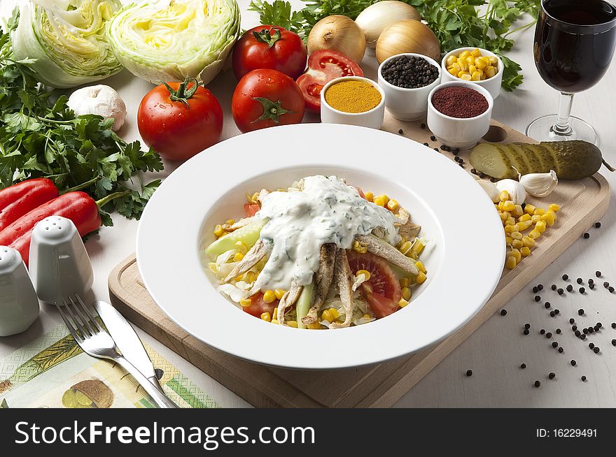 Chicken salad with salad ingredients