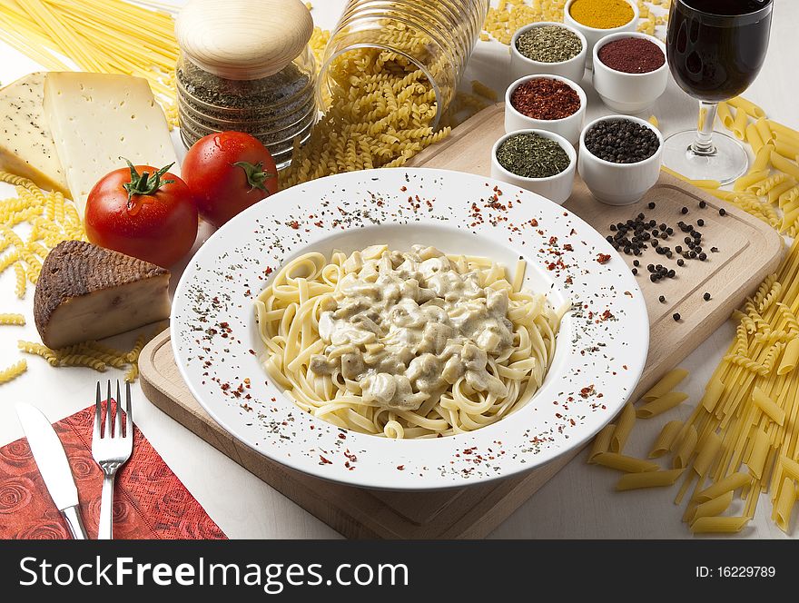 Concealed pasta with cheese and cola. Concealed pasta with cheese and cola