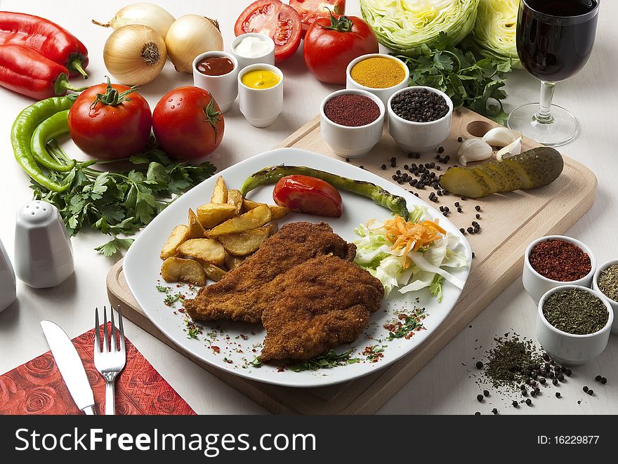 Food ingredients with chicken and cola. Food ingredients with chicken and cola