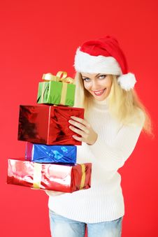 Santa Girl With Presents Stock Image Santa Girl With Presents Stock Image