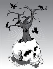 Skull With Tree And Crows Stock Photos