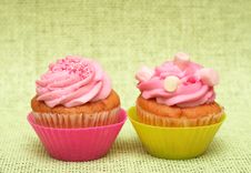 Vanilla Cupcakes With Strawberry Icing Stock Photography Vanilla Cupcakes With Strawberry Icing Stock Photography