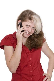 Beautiful Young Girl In Red With A Mobile Phone Stock Images Beautiful Young Girl In Red With A Mobile Phone Stock Images