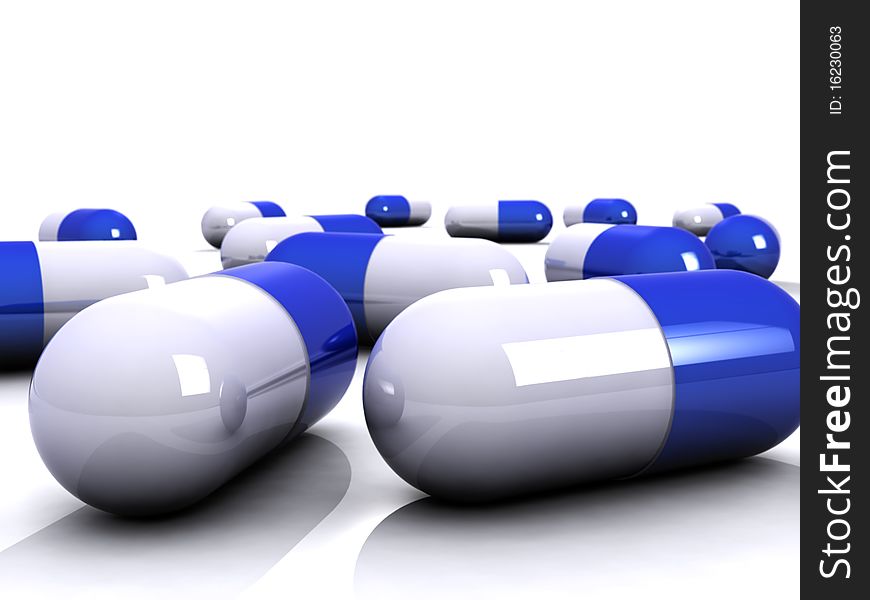 White/ blue pills illustration on white. White/ blue pills illustration on white