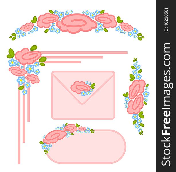 Set of valentine`s day postage stamps on a white background for a design