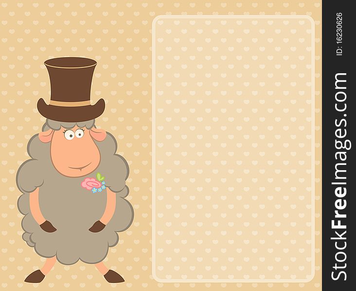 Cartoon sheep fiance on a background for a design