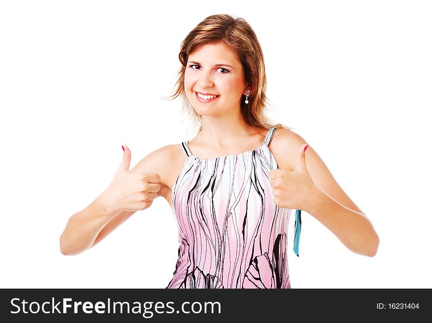 Portrait of a adorable young girl in dress on white background