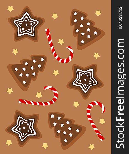 Christmas gingerbread cookie and candy background. Vector illustration. Christmas gingerbread cookie and candy background. Vector illustration