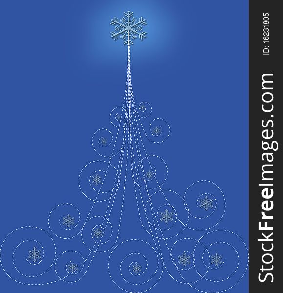 White Christmas Tree with snowflakes on blue background. White Christmas Tree with snowflakes on blue background.