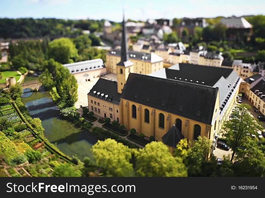 Historical town with a church miniature