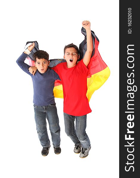 Two male kids with a german flag. Two male kids with a german flag