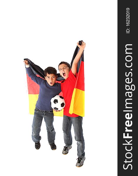 Two male kids with a german flag. Two male kids with a german flag