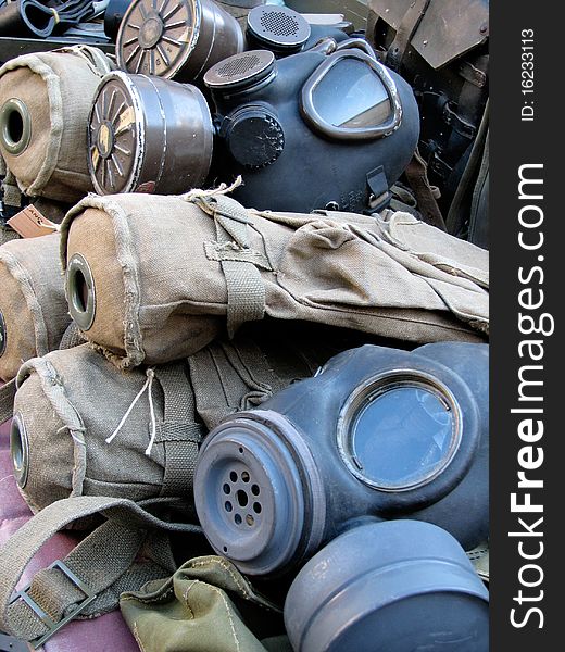 Old gas masks with poket