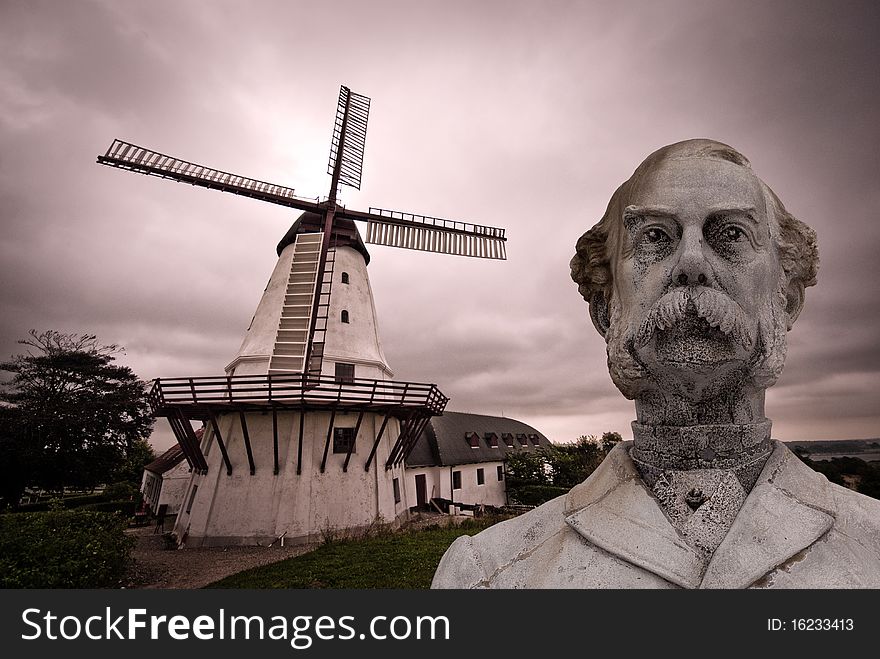 Danish King Christian IX in front of windmill. Dybboel Mill has become a symbol of everything Danish, after the war in 1864 against Germany. Danish King Christian IX in front of windmill. Dybboel Mill has become a symbol of everything Danish, after the war in 1864 against Germany.