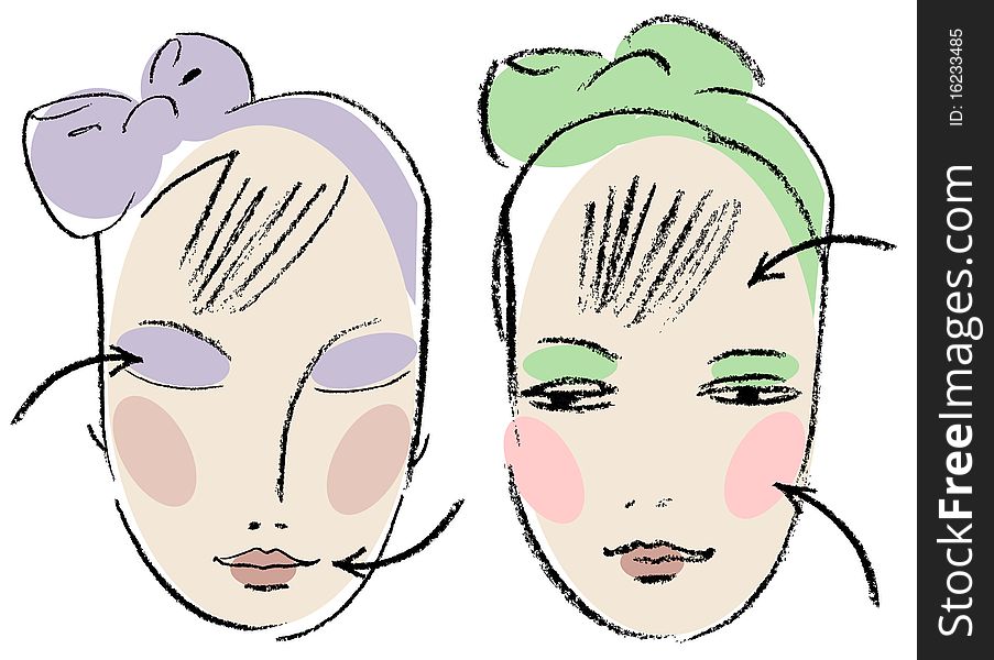 Woman's faces, basis for a make-up. illustration