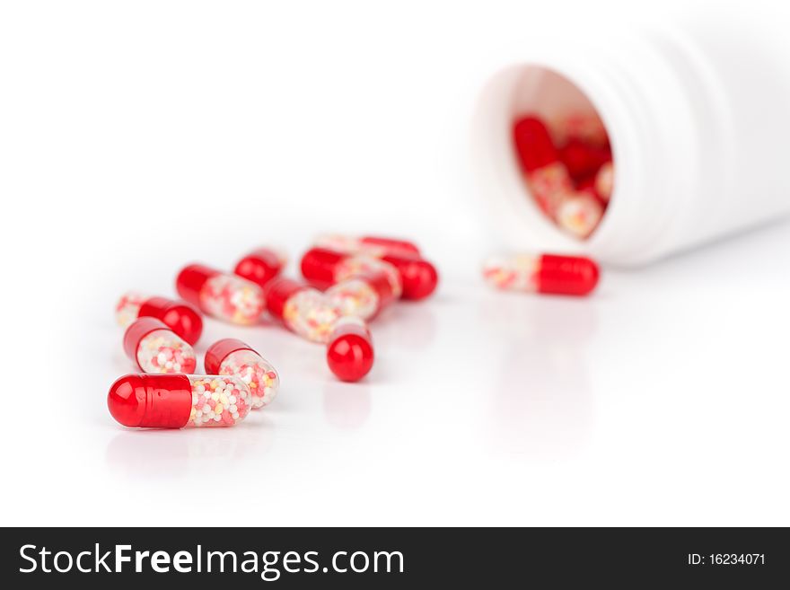 Closeup pills isolated on a white background