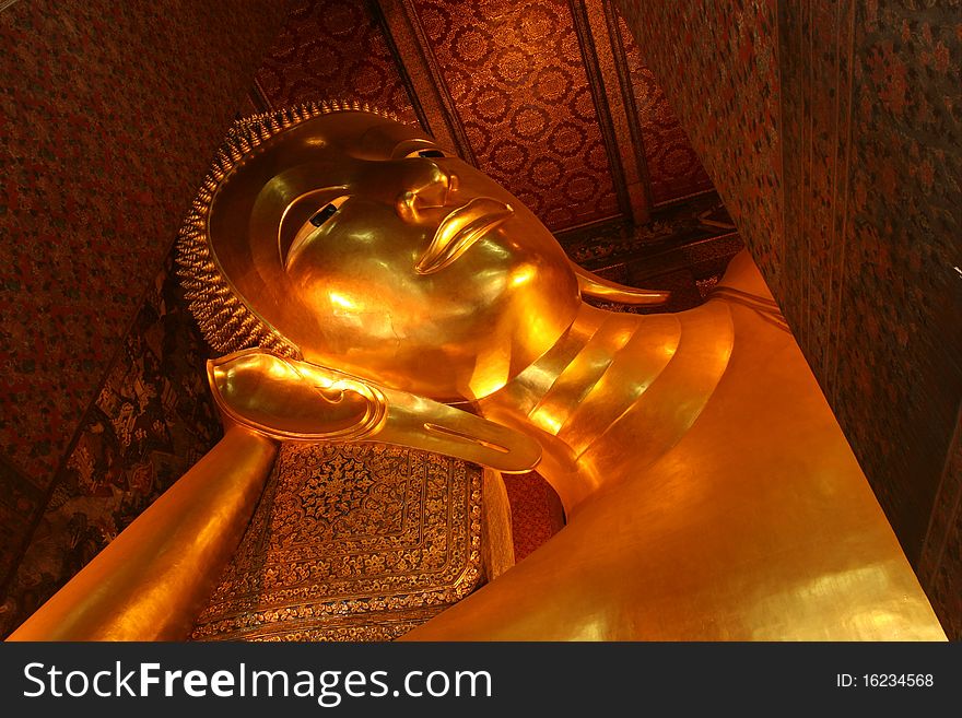 Big Golden Reclining Buddha in Bangkok Thailand