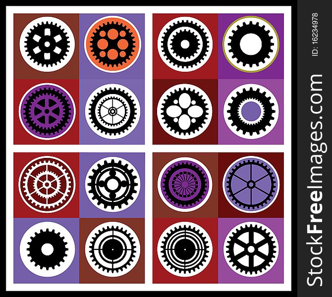 A mosaic consisting of gear of different color. A mosaic consisting of gear of different color