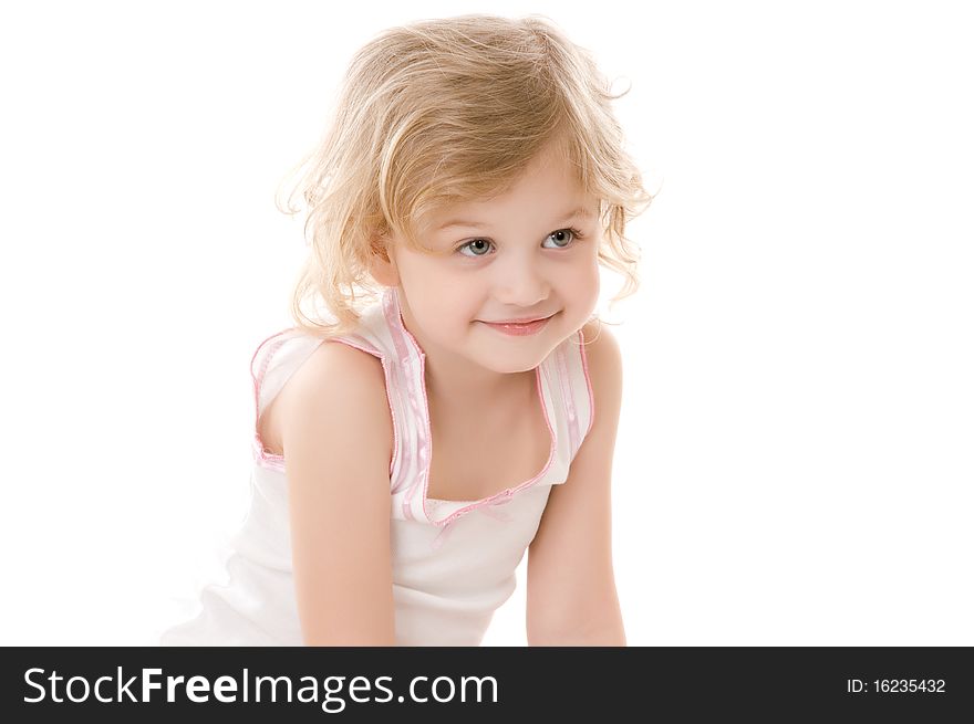 Portrait of little girl sitting on white background. Portrait of little girl sitting on white background