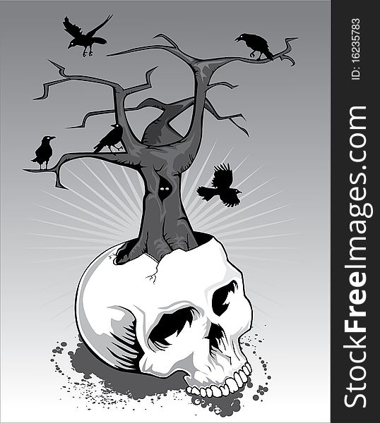 Skull with Tree and Crows