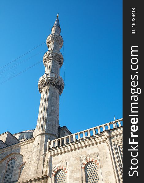 One of Minarets in Blue Mosque in Istanbul, Turkey