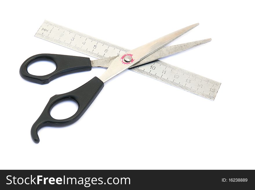 Open scissors isolated on a white background