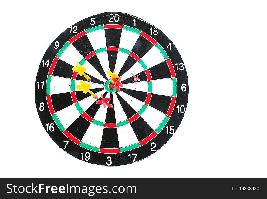 Darts game and target at white background