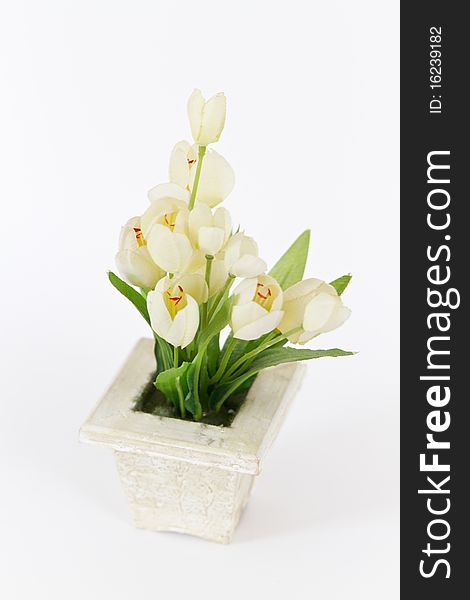 Decorative artificial flowers on a white background