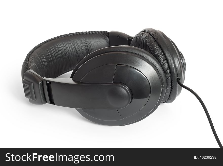 Black stereo headphones. Isolated on white background with clipping path.