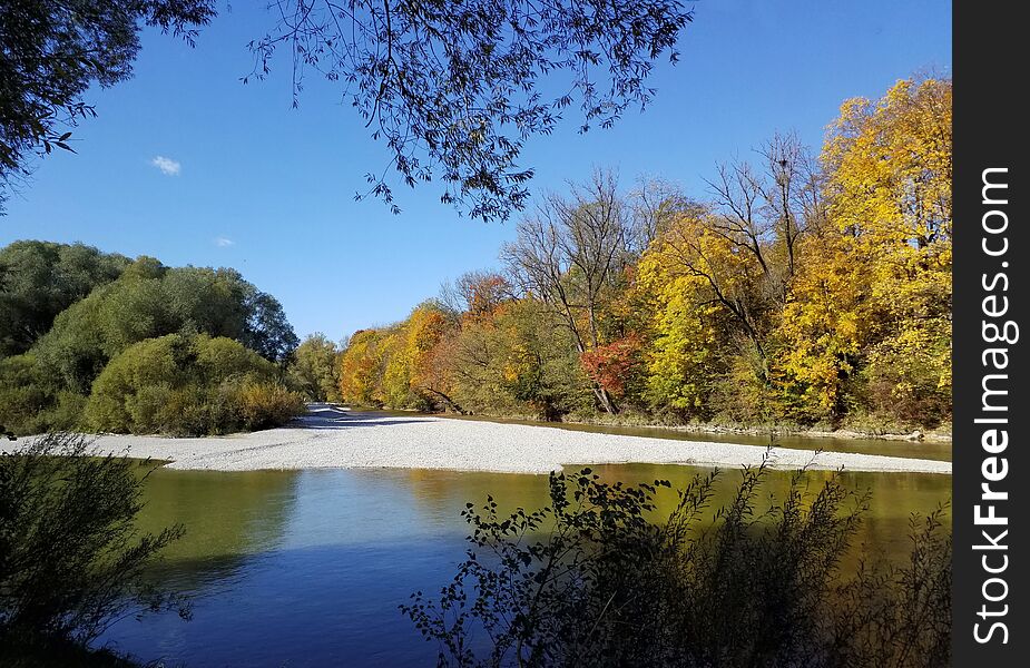 Small beach along the Isar river in Munich