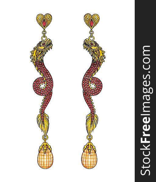 Jewelry Design Fantasy Dragon Earrings.