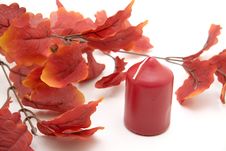 Red Leaves And Candle Stock Photos