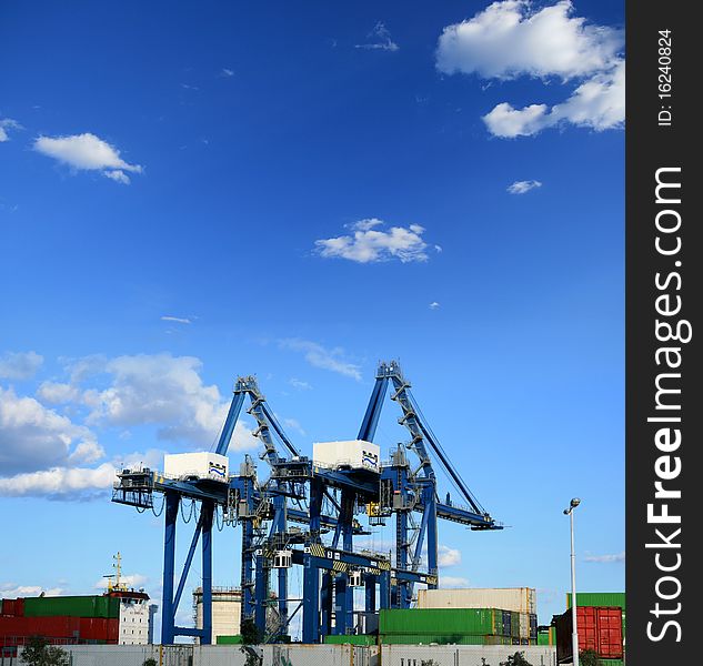 Group of containers cranes in the port of Alicante