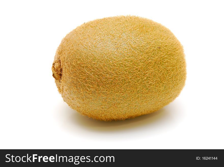 One whole ripe kiwi fruit on a white background. One whole ripe kiwi fruit on a white background